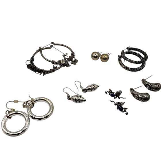 Silver Tone Earring Bundle 7 Pairs - Picture 1 of 7